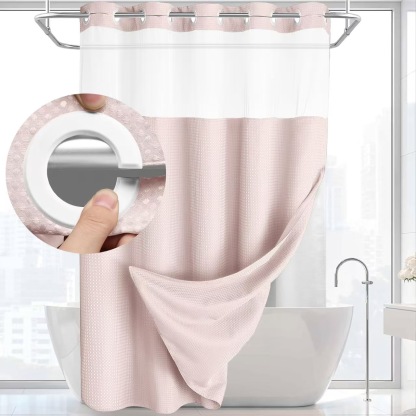 Waffle Pattern Shower Curtain, 1 Count Double Layer Waterproof Bathroom Curtain for Home Decor, Bathroom Accessories Removable Shower Curtain Panels with Snaps, Bathroom Supplies