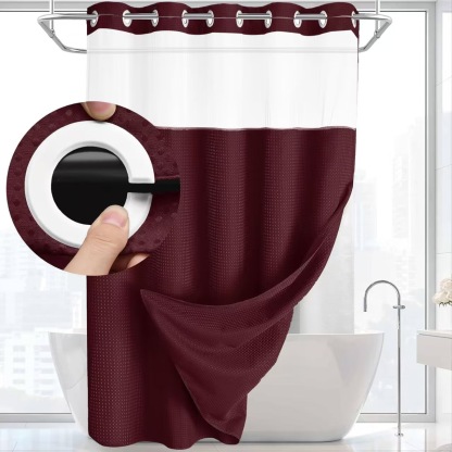 Waffle Pattern Shower Curtain, 1 Count Double Layer Waterproof Bathroom Curtain for Home Decor, Bathroom Accessories Removable Shower Curtain Panels with Snaps, Bathroom Supplies