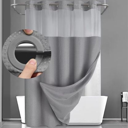Waffle Pattern Shower Curtain, 1 Count Double Layer Waterproof Bathroom Curtain for Home Decor, Bathroom Accessories Removable Shower Curtain Panels with Snaps, Bathroom Supplies