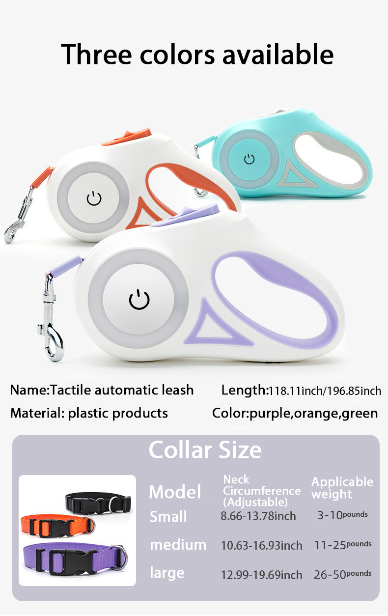 Dog Lighted Leash Explosion Proof Punch With Lights Auto Retractable