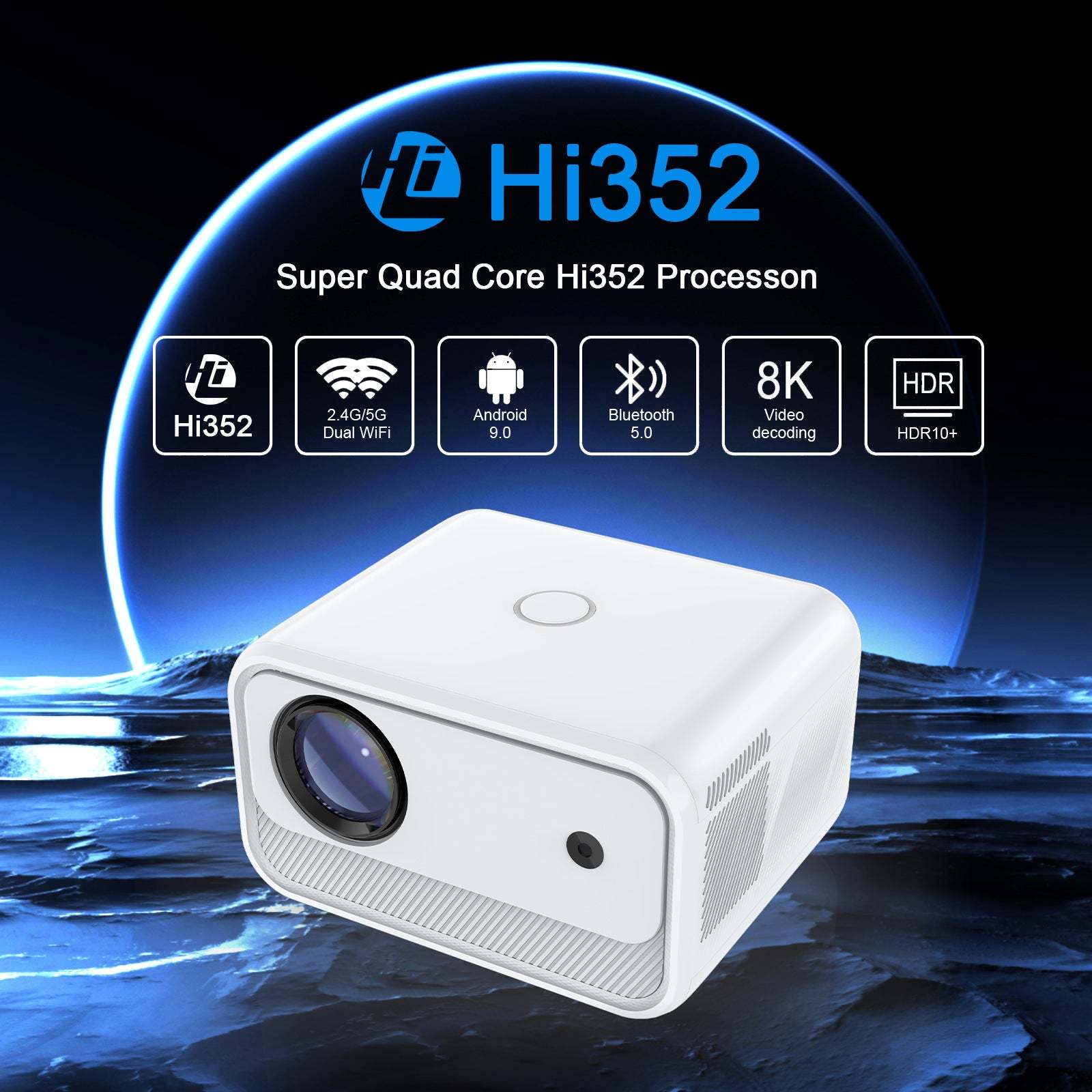 Smart 4K Projector, Mini Projector with 2.4G 5G Wi Fi and Bluetooth 5.0, Support Auto Trapezoidal Correction and Short Focus Projection, for Home Theater