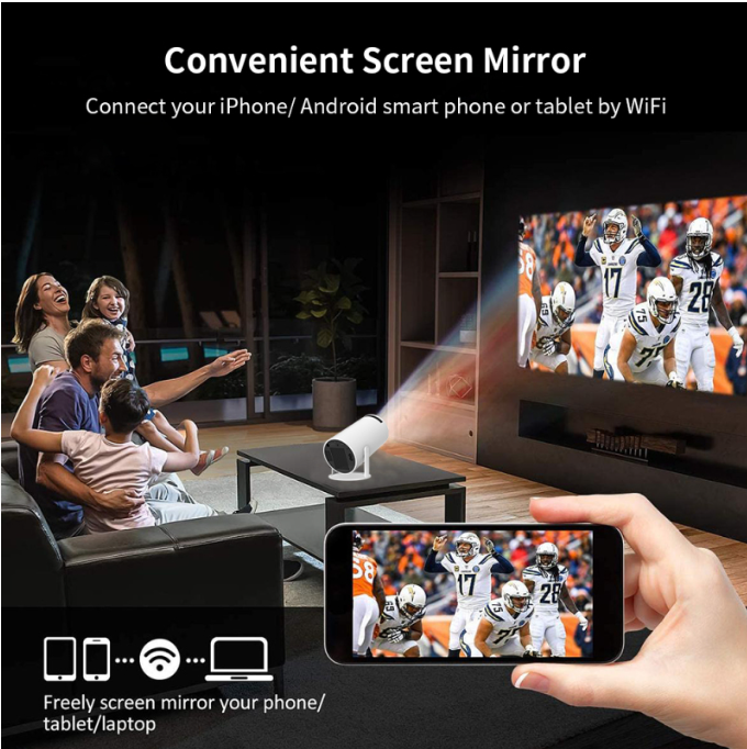 Mini Projector 4K 1080P Support, Portable Projector WiFi6 BT 5.0 Android 11, Smart Projector Auto Horizontal Correction,180°Rotatable Outdoor Movie Projector Compatible with Phone