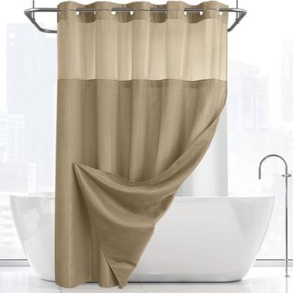 Waffle Pattern Shower Curtain, 1 Count Double Layer Waterproof Bathroom Curtain for Home Decor, Bathroom Accessories Removable Shower Curtain Panels with Snaps, Bathroom Supplies