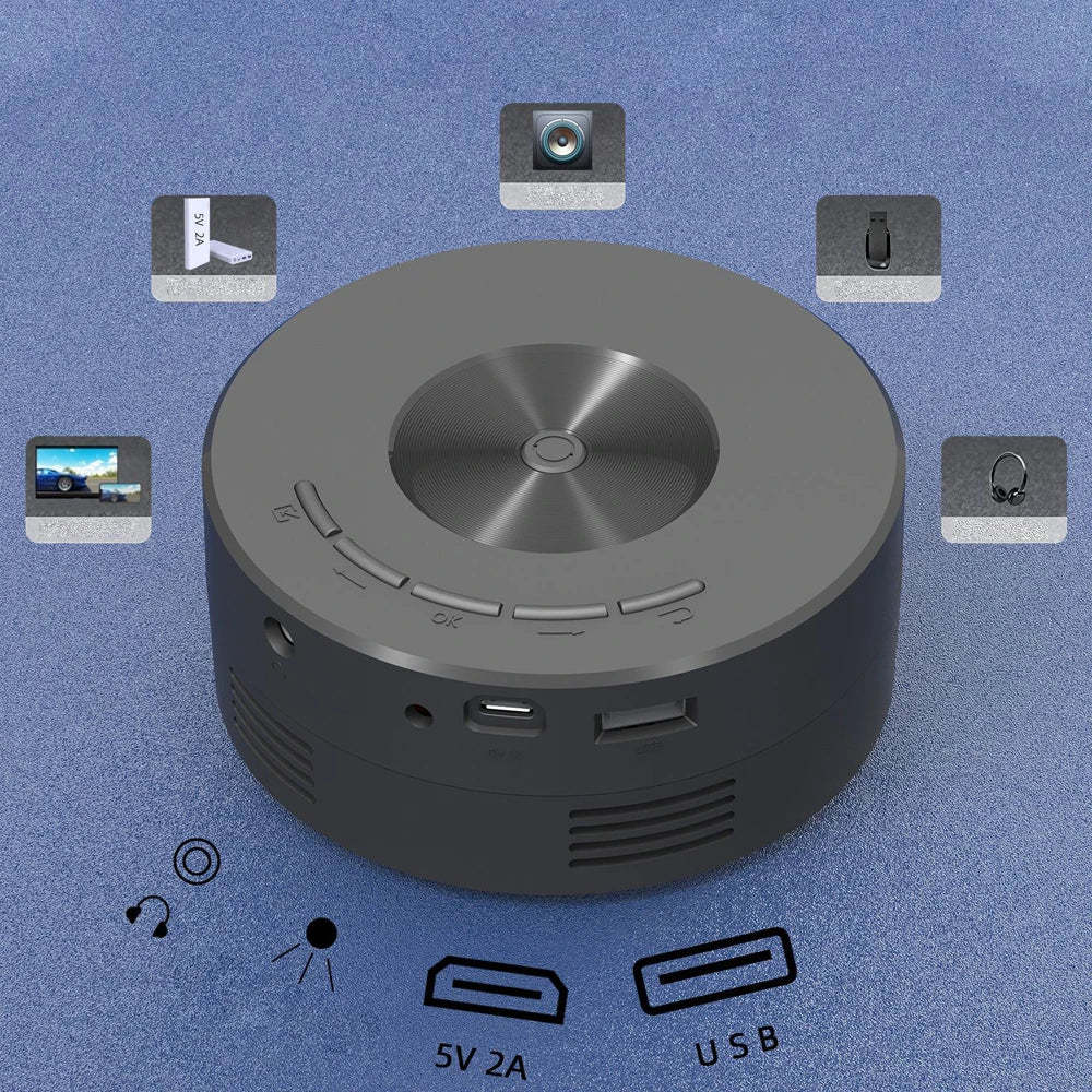 LED Mobile Video Mini Projetor, ao ar livre, 360, Home Theater, Cinema, USB, Filmes, IOS, Android