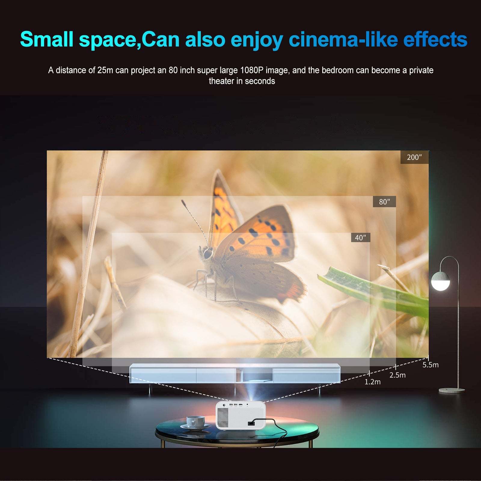 Smart 4K Projector, Mini Projector with 2.4G 5G Wi Fi and Bluetooth 5.0, Support Auto Trapezoidal Correction and Short Focus Projection, for Home Theater