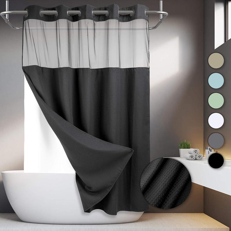 Waffle Pattern Shower Curtain, 1 Count Double Layer Waterproof Bathroom Curtain for Home Decor, Bathroom Accessories Removable Shower Curtain Panels with Snaps, Bathroom Supplies