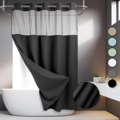 Waffle Pattern Shower Curtain, 1 Count Double Layer Waterproof Bathroom Curtain for Home Decor, Bathroom Accessories Removable Shower Curtain Panels with Snaps, Bathroom Supplies