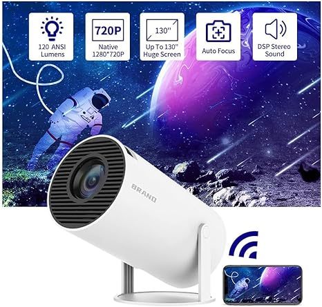 Mini Projector 4K 1080P Support, Portable Projector WiFi6 BT 5.0 Android 11, Smart Projector Auto Horizontal Correction,180°Rotatable Outdoor Movie Projector Compatible with Phone
