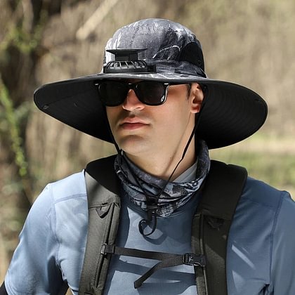  Wide Brim Solar Fan Outdoor Fishing Hat-Solar & USB Charging               