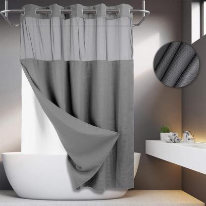Waffle Pattern Shower Curtain, 1 Count Double Layer Waterproof Bathroom Curtain for Home Decor, Bathroom Accessories Removable Shower Curtain Panels with Snaps, Bathroom Supplies