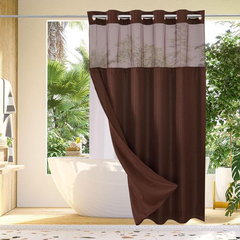 Waffle Pattern Shower Curtain, 1 Count Double Layer Waterproof Bathroom Curtain for Home Decor, Bathroom Accessories Removable Shower Curtain Panels with Snaps, Bathroom Supplies