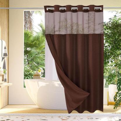 Waffle Pattern Shower Curtain, 1 Count Double Layer Waterproof Bathroom Curtain for Home Decor, Bathroom Accessories Removable Shower Curtain Panels with Snaps, Bathroom Supplies