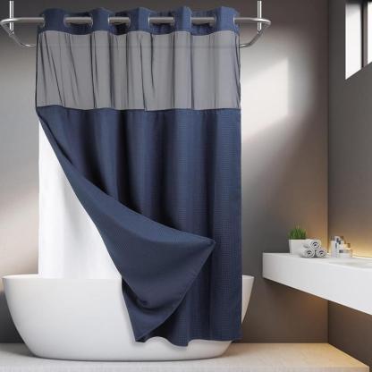 Waffle Pattern Shower Curtain, 1 Count Double Layer Waterproof Bathroom Curtain for Home Decor, Bathroom Accessories Removable Shower Curtain Panels with Snaps, Bathroom Supplies