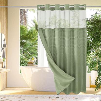 Waffle Pattern Shower Curtain, 1 Count Double Layer Waterproof Bathroom Curtain for Home Decor, Bathroom Accessories Removable Shower Curtain Panels with Snaps, Bathroom Supplies