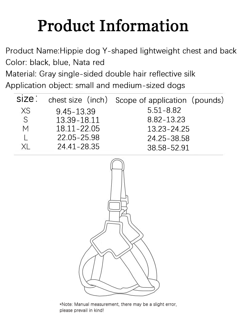 Y-Shape Lightweight Chest & Back Medium & Large Dog Adjustable Dog Leash Reflective Traction