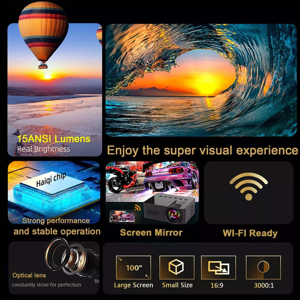 Mini Proyector Para Moviles Celular Wifi Bluetooth Android Y Ios Iphone Portatil