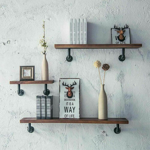 4X Pipe Shelf Brackets Industrial Iron Rustic Wall Floating Shelves Storage Unit - Picture 8 of 11