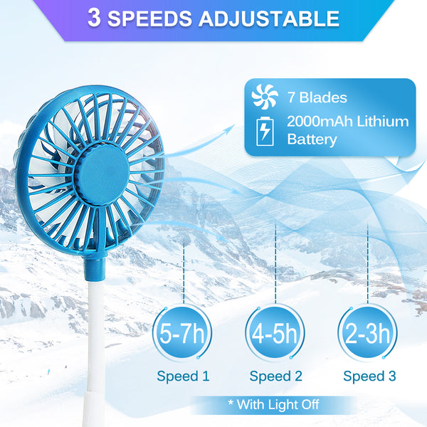 Hand-Free Neck Wearable Fan, 7 LED Lights, Fragrant Wind Rechargeable USB Mini Fan for Sports Outdoor Home