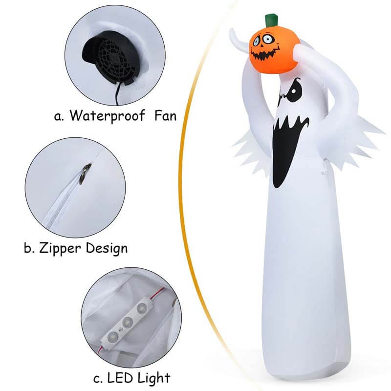 6Ft Halloween Inflatable Blow Up Ghost with Pumpkin and LED Lights