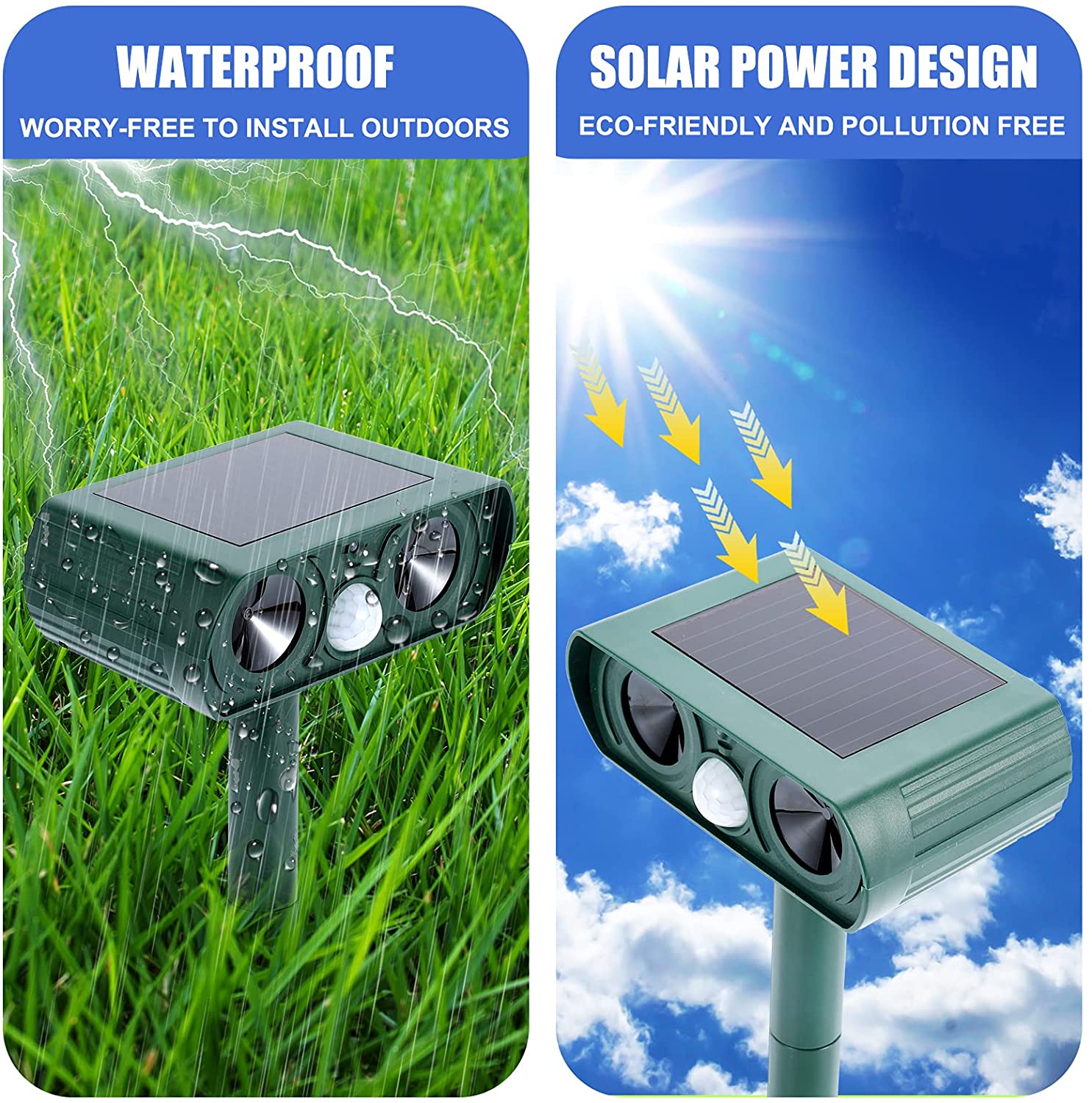 60s Solar Deer Repellent Device Outdoor,Ultrasonic Animal Repeller,Bird  Deterrent Devices with Motion Activated Detector Flashing Light,for  Squirrel,Cat,Dog,Mole,Rabbit,Racoon,Rat,Snake etc. - Walmart.com