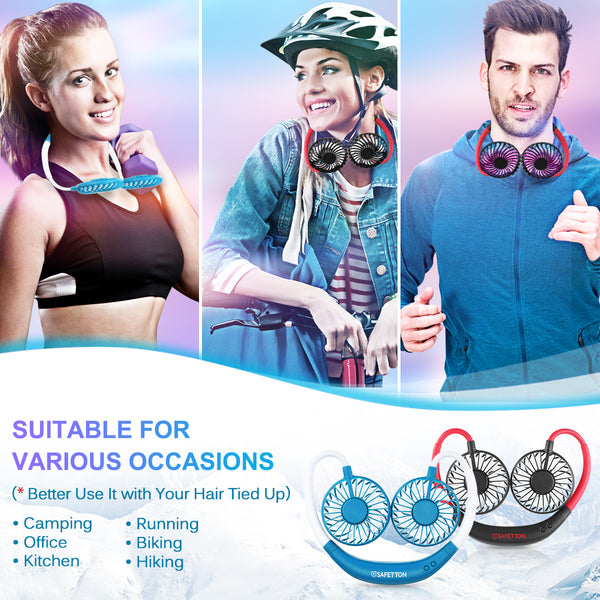 Hand-Free Neck Wearable Fan, 7 LED Lights, Fragrant Wind Rechargeable USB Mini Fan for Sports Outdoor Home
