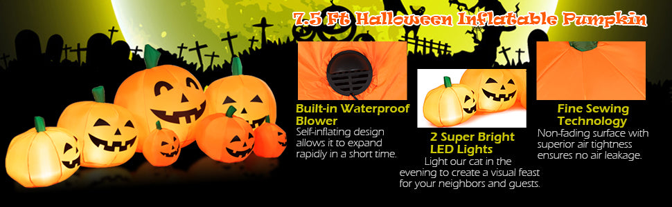 7.5 Ft Halloween Inflatable 7 Pumpkins Patch with Built-in LED Lights