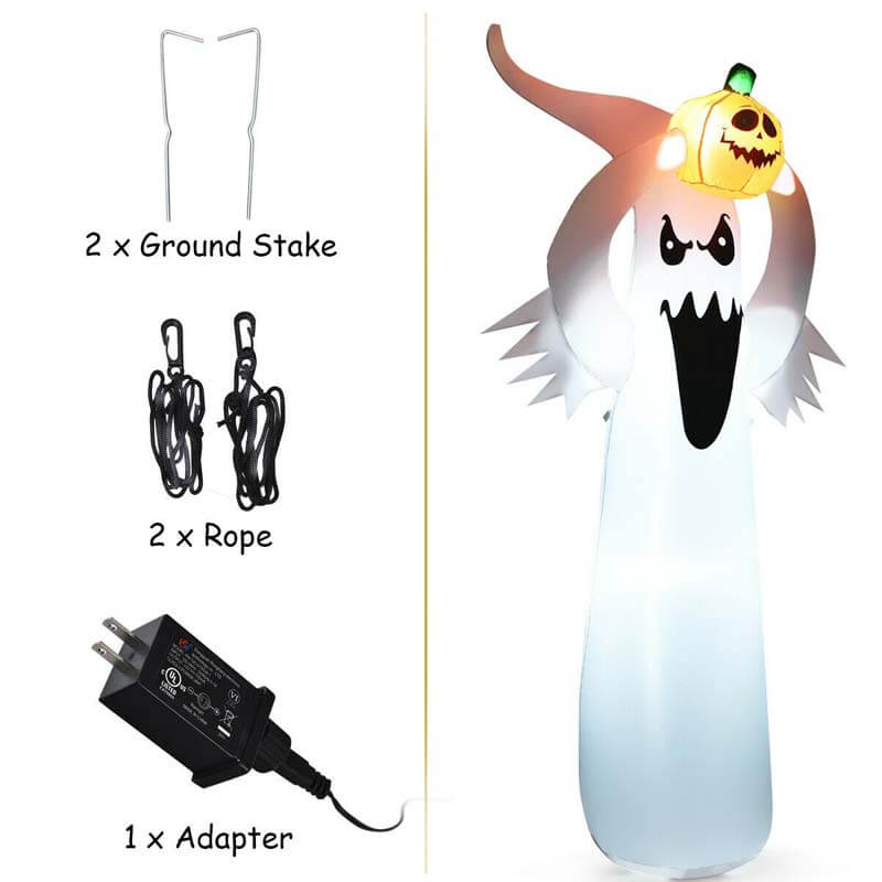 6Ft Halloween Inflatable Blow Up Ghost with Pumpkin and LED Lights