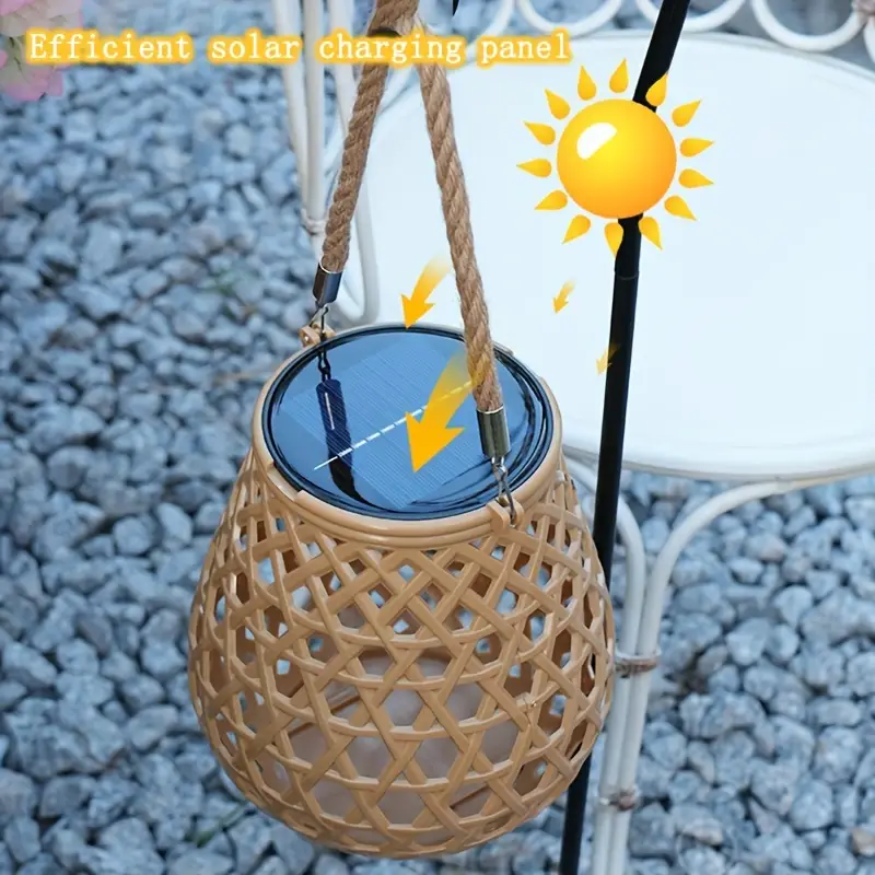 1pc 2pcs outdoor solar light solar charging hanging lanterns imitation rattan woven led hanging projection lanterns hanging standing suitable for balcony courtyard garden decoration warm white light details 7