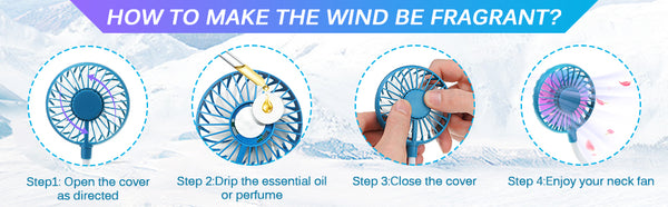 Hand-Free Neck Wearable Fan, 7 LED Lights, Fragrant Wind Rechargeable USB Mini Fan for Sports Outdoor Home