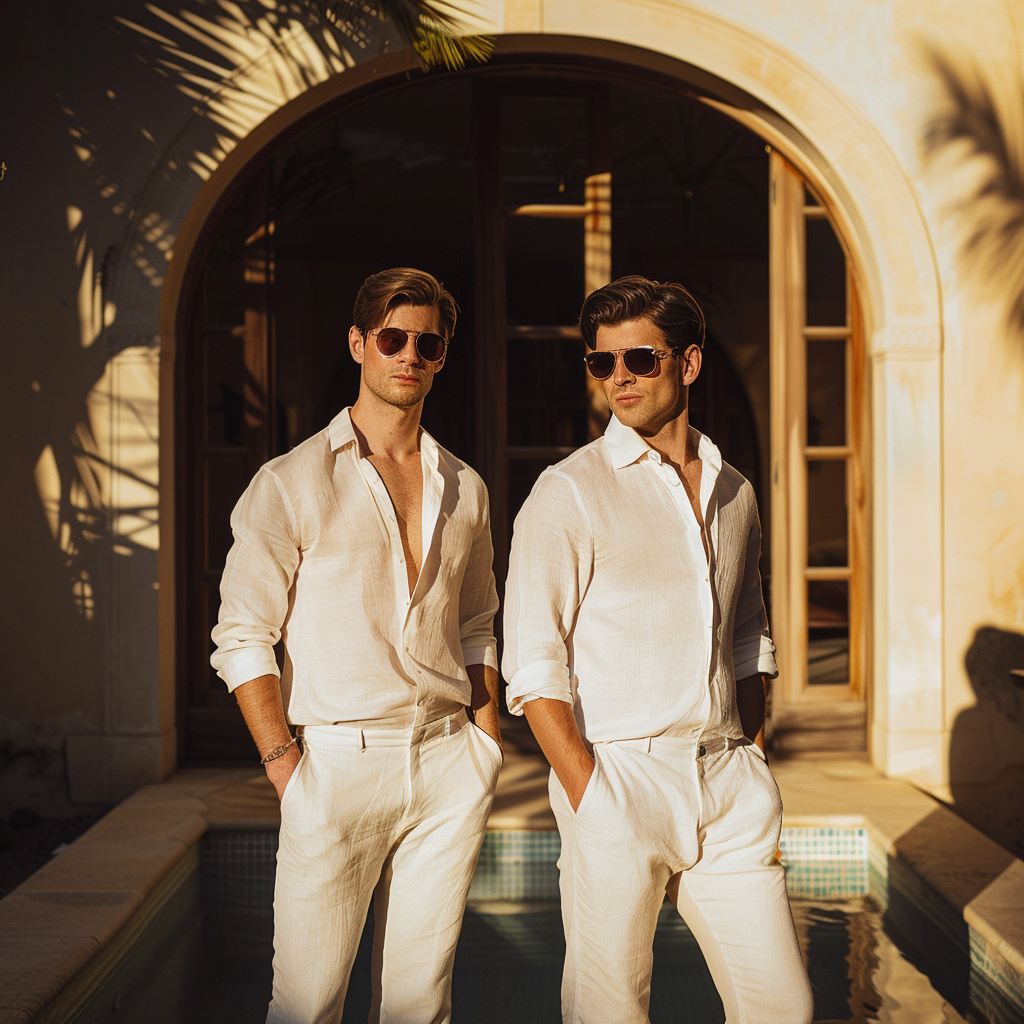 jix4021 2 male models cream trousers in a villa in the sun hand 8b9ccf8c 4ca9 4748 9ef0 c5ccd0a6ebf5