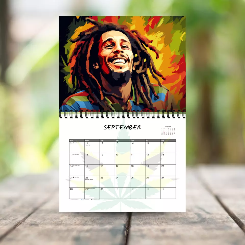 Bob Marley 2025 Wall Calendar 12 Monthly Report 