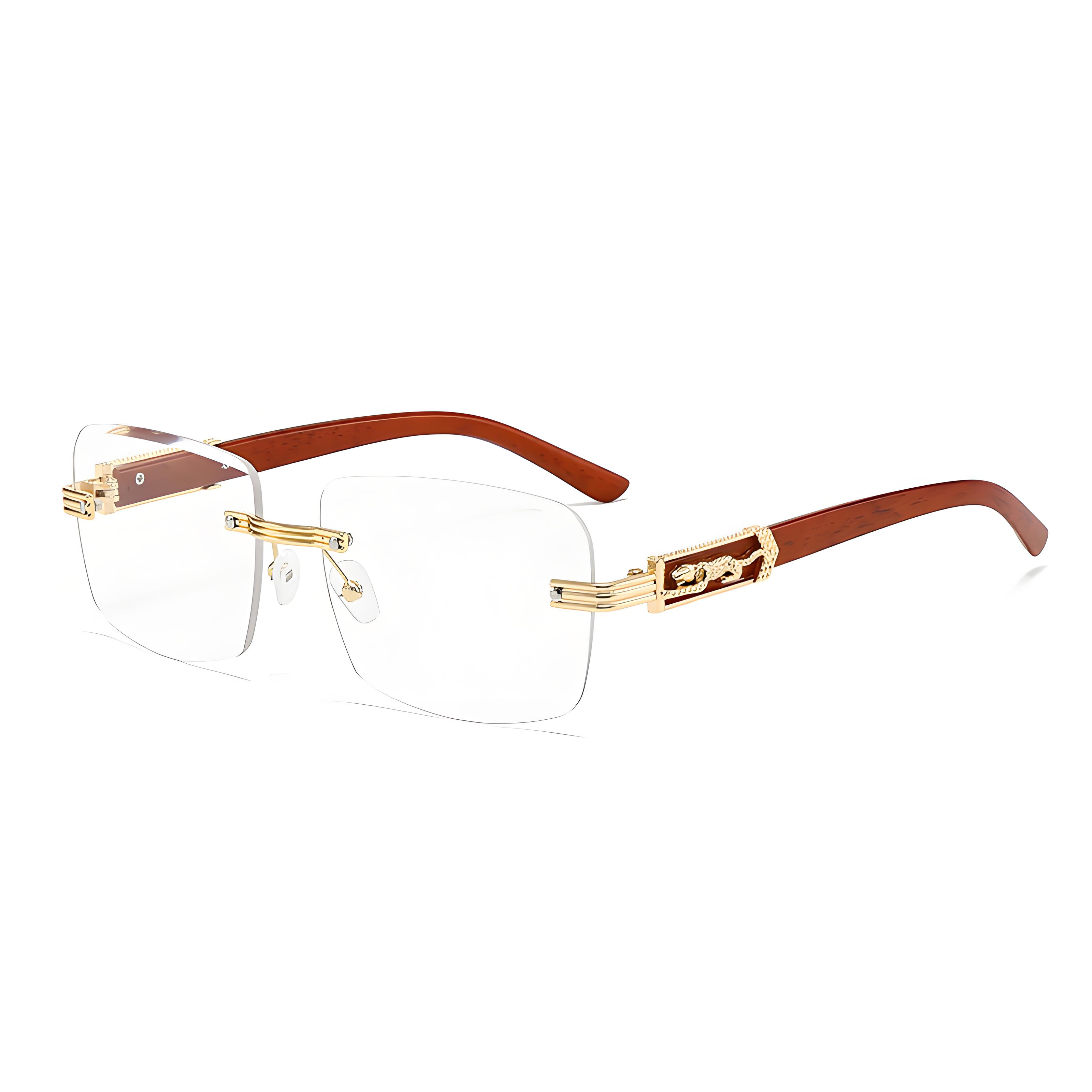MEN’S RIMLESS SQUARE READING GLASSES WITH PANTHER DETAILS