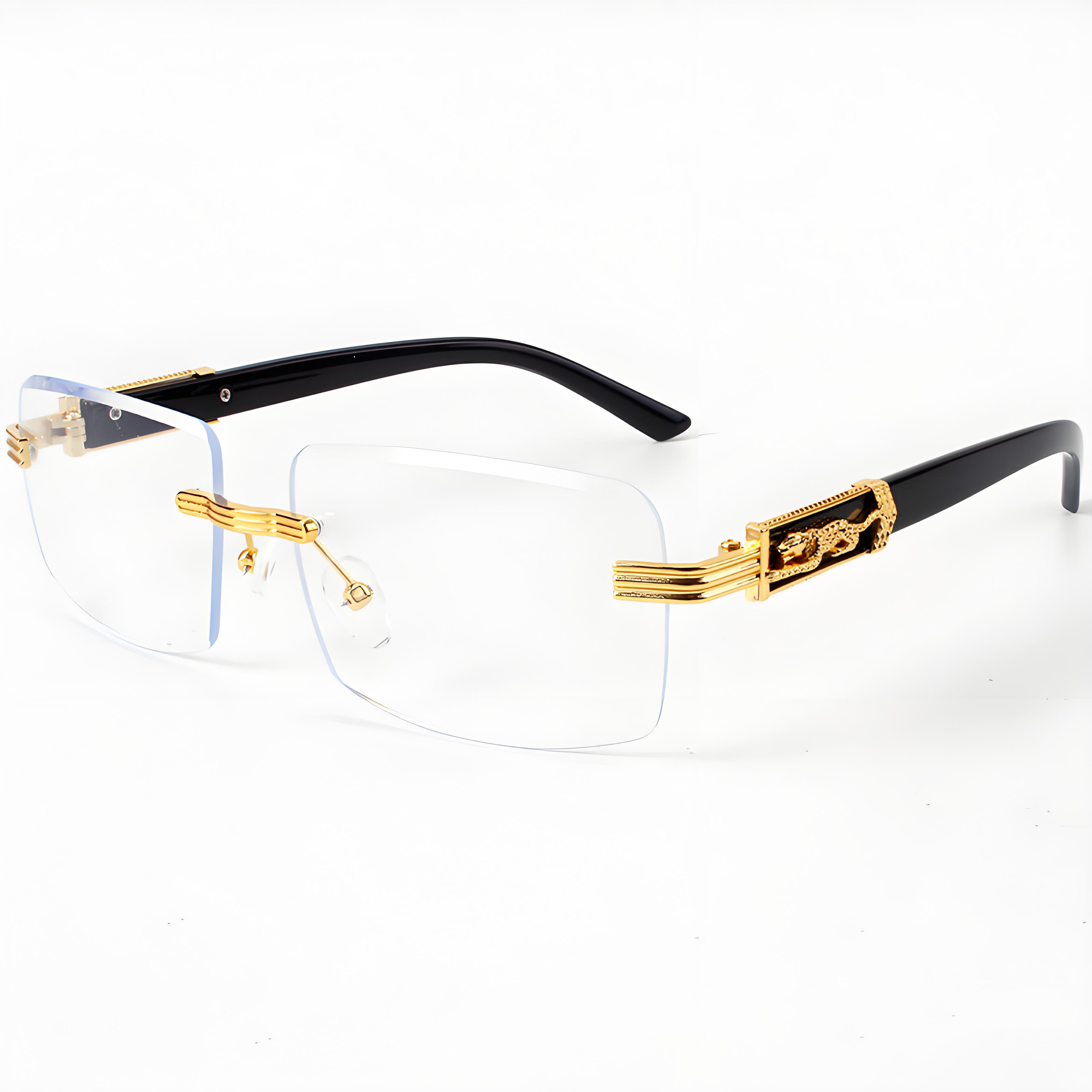 MEN’S RIMLESS SQUARE READING GLASSES WITH PANTHER DETAILS