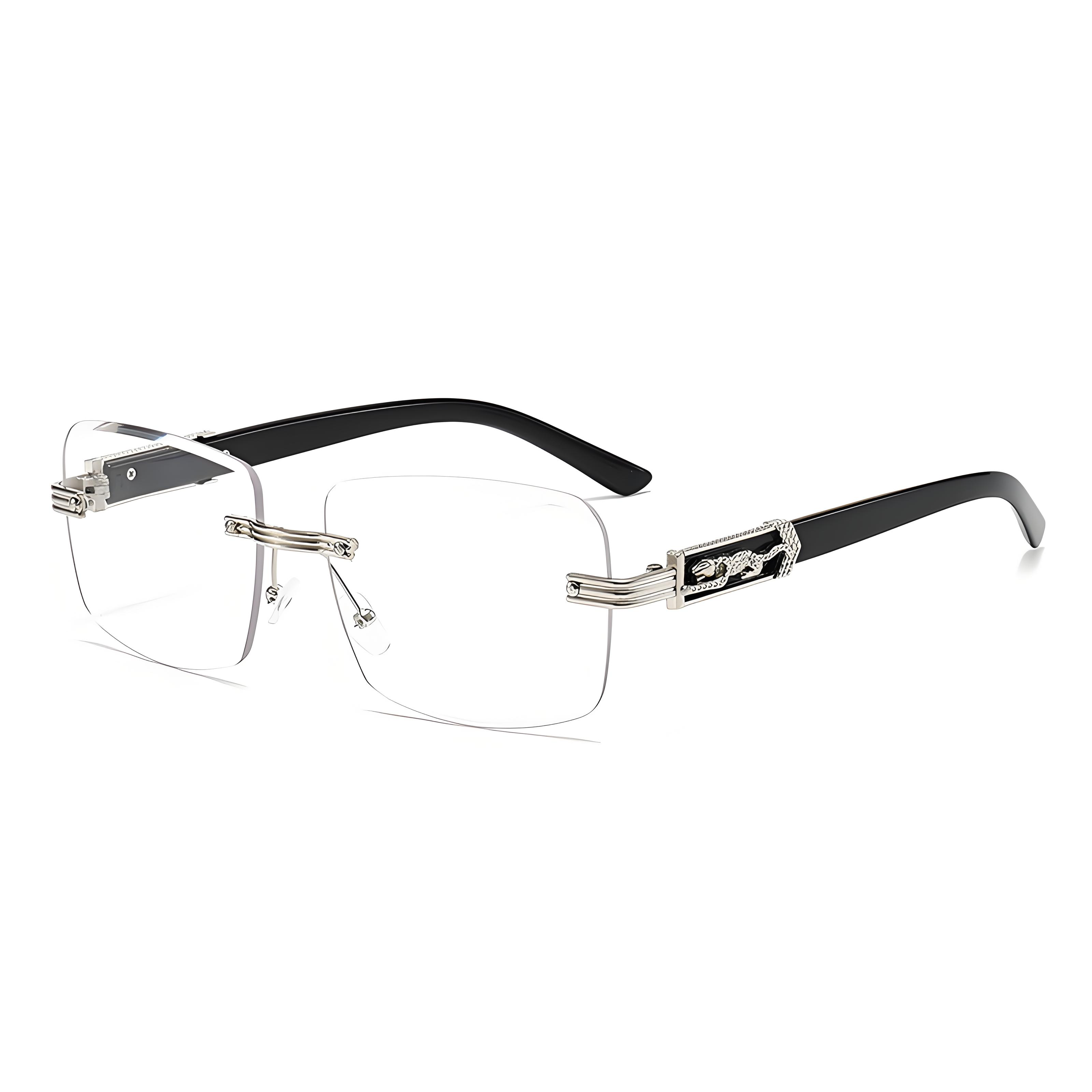 MEN’S RIMLESS SQUARE READING GLASSES WITH PANTHER DETAILS
