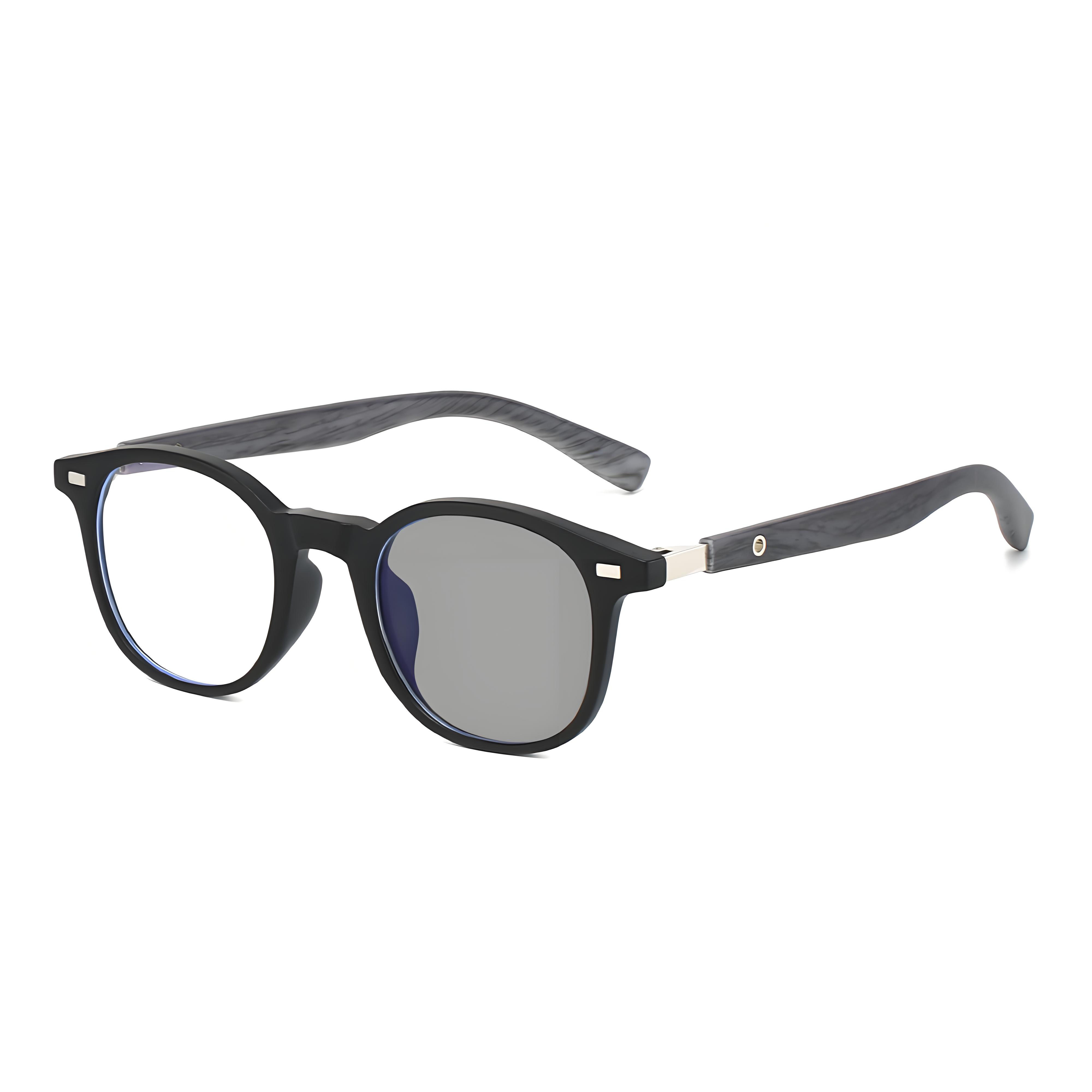 ROUND-FRAME, RETRO WOOD-GRAIN, PHOTOCHROMIC MULTIFOCAL GLASSES