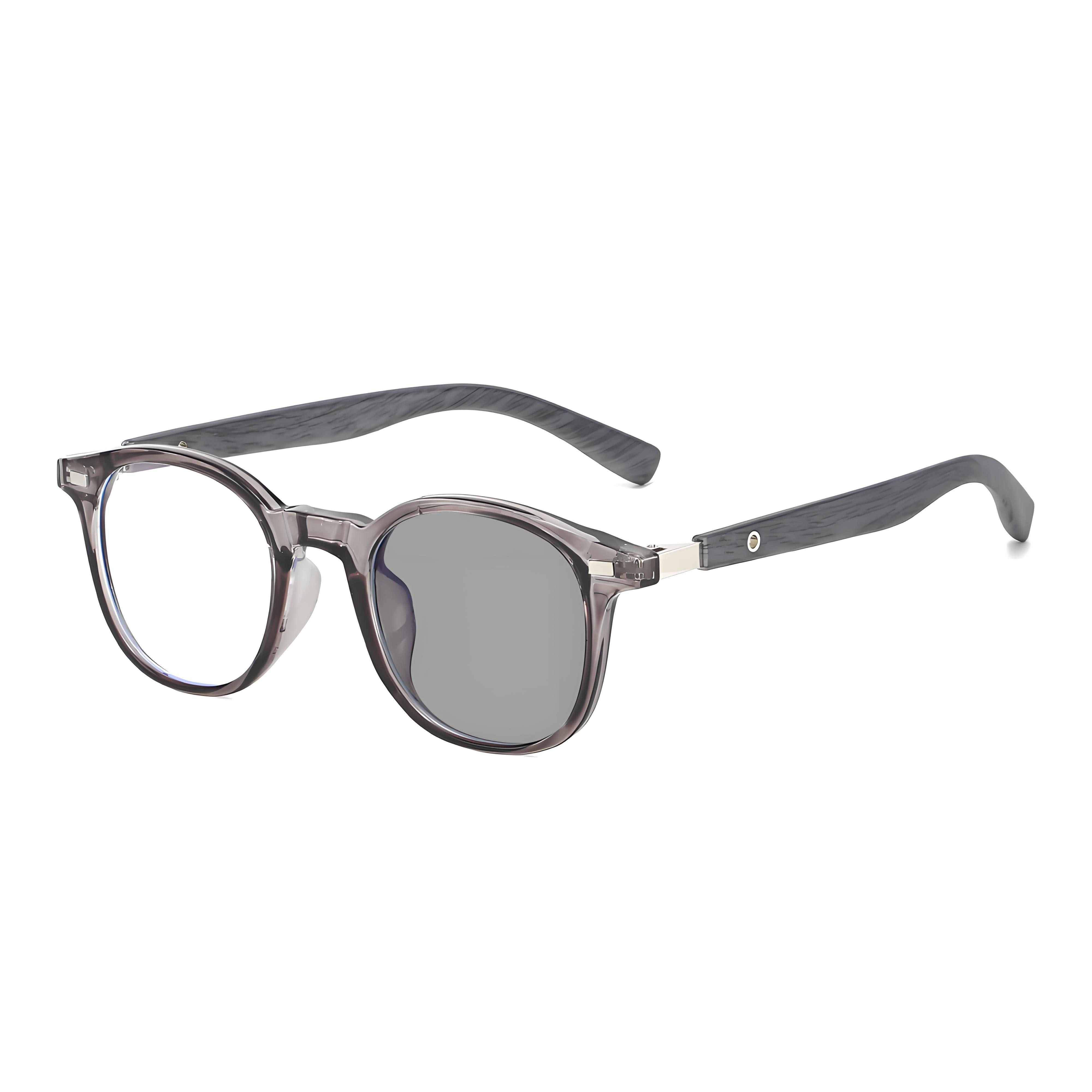 ROUND-FRAME, RETRO WOOD-GRAIN, PHOTOCHROMIC MULTIFOCAL GLASSES