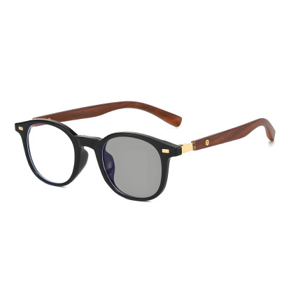 ROUND-FRAME, RETRO WOOD-GRAIN, PHOTOCHROMIC MULTIFOCAL GLASSES
