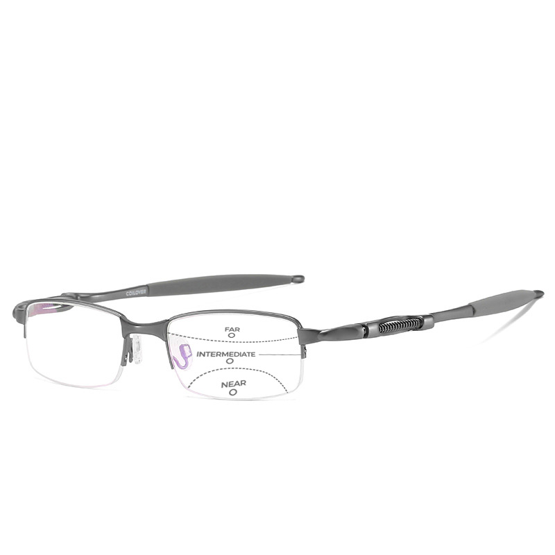 SPRING-LOADED SEMI-RIMLESS PHOTOCHROMIC MULTIFOCAL READING GLASSES