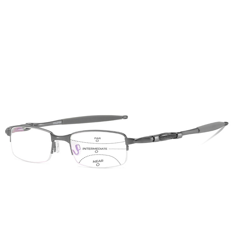 SPRING-LOADED SEMI-RIMLESS PHOTOCHROMIC MULTIFOCAL READING GLASSES
