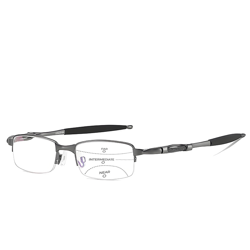 SPRING-LOADED SEMI-RIMLESS PHOTOCHROMIC MULTIFOCAL READING GLASSES