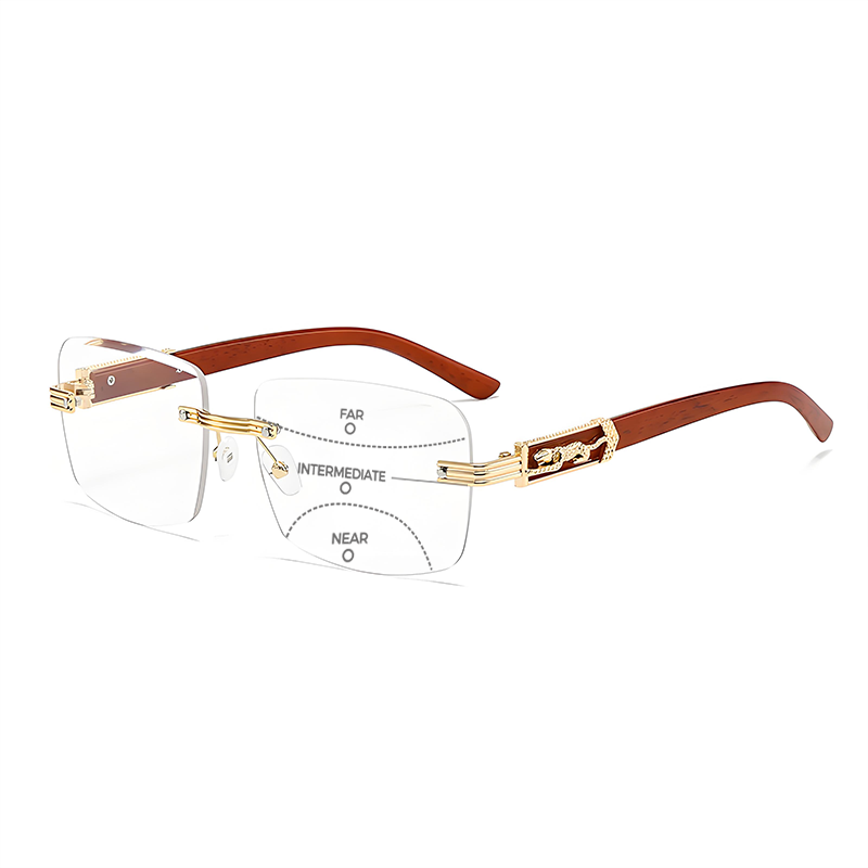 MEN’S RIMLESS SQUARE READING GLASSES WITH PANTHER DETAILS
