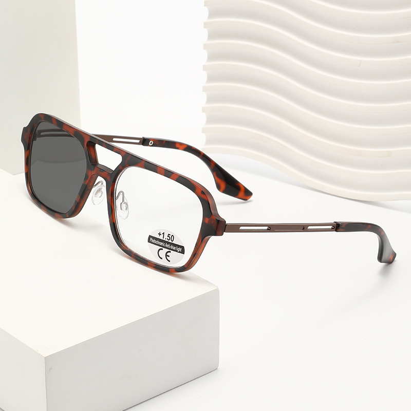 SIMPLE SQUARE FRAME BUSINESS ANTI-BLUE LIGHT PHOTOCHROMIC READING GLASSES