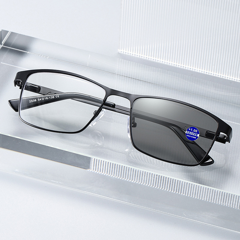HALF-FRAME METAL SPRING FRAME COLOR-CHANGING MULTI-FOCAL READING GLASSES