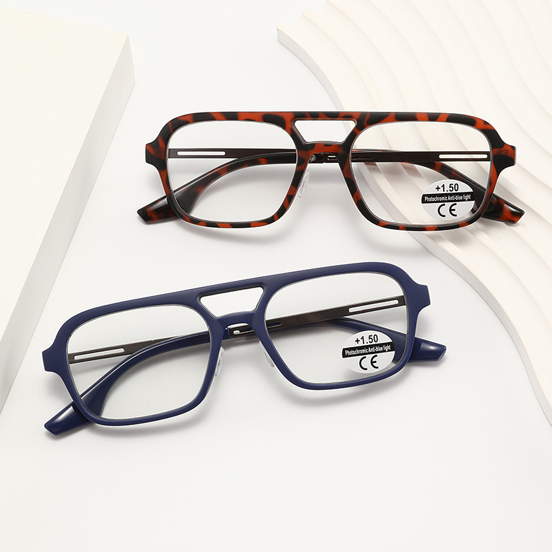 SIMPLE SQUARE FRAME BUSINESS ANTI-BLUE LIGHT PHOTOCHROMIC READING GLASSES
