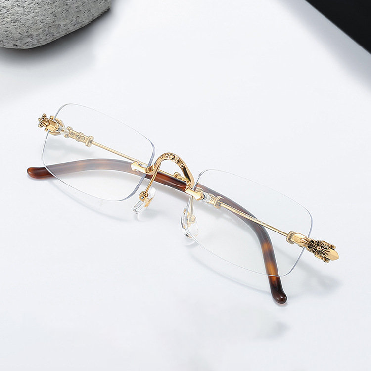MEN’S RIMLESS READING GLASSES WITH SCULPTED GOLD-TONE DETAILS