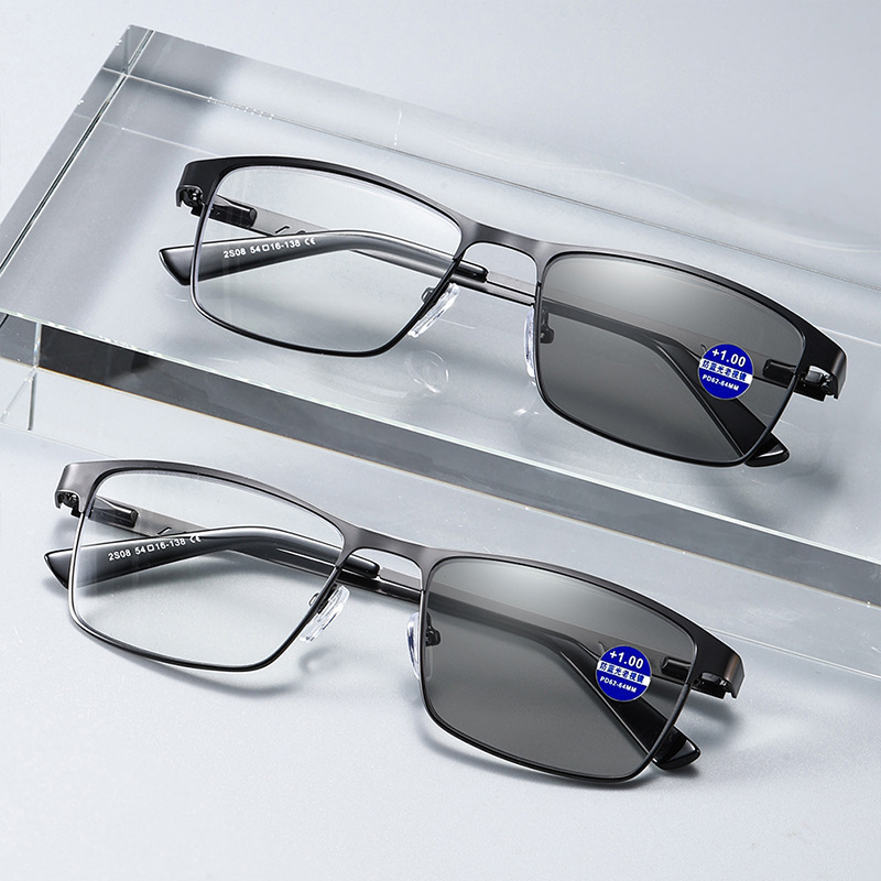 HALF-FRAME METAL SPRING FRAME COLOR-CHANGING MULTI-FOCAL READING GLASSES