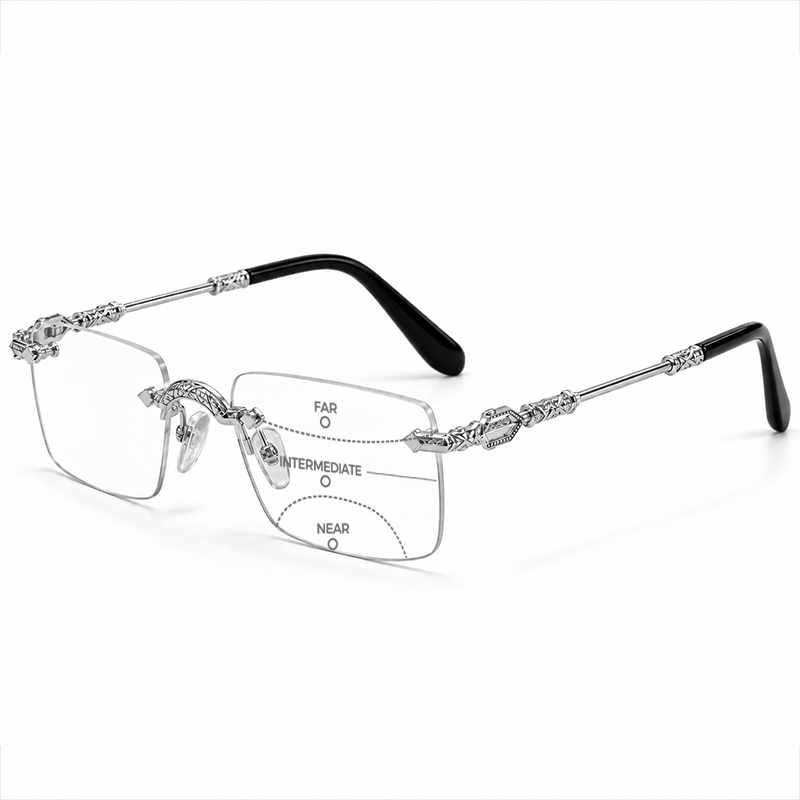 MEN’S RIMLESS READING GLASSES WITH SCULPTED GOLD-TONE DETAILS