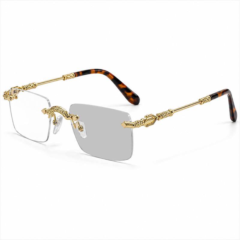 MEN’S RIMLESS READING GLASSES WITH SCULPTED GOLD-TONE DETAILS