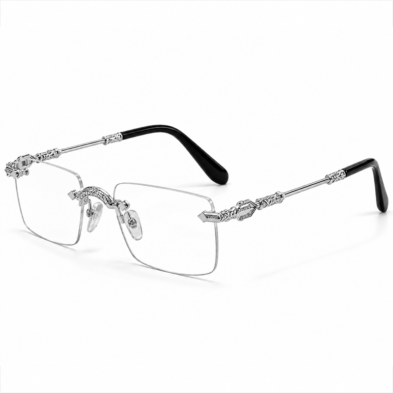 MEN’S RIMLESS READING GLASSES WITH SCULPTED GOLD-TONE DETAILS