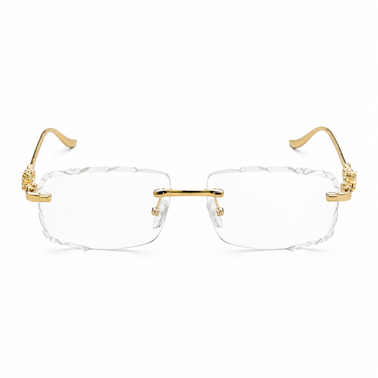MEN’S RIMLESS READING GLASSES WITH PANTHER DETAILS